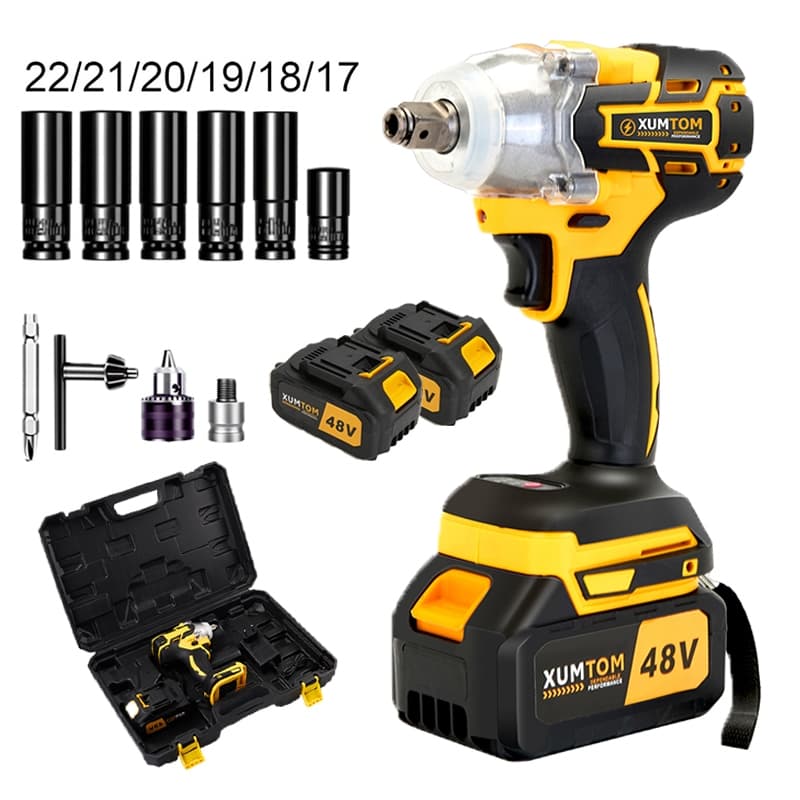Chave de Impacto 48V Eletrica 450NM Parafusadeira Furadeira Brushless 48V 2 Baterias kit ferramentas completo