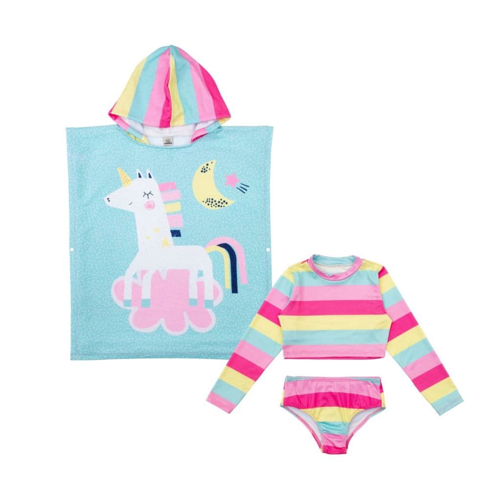 Kit Praia Conjunto Biquíni Menina + Toalha Poncho Algodão
