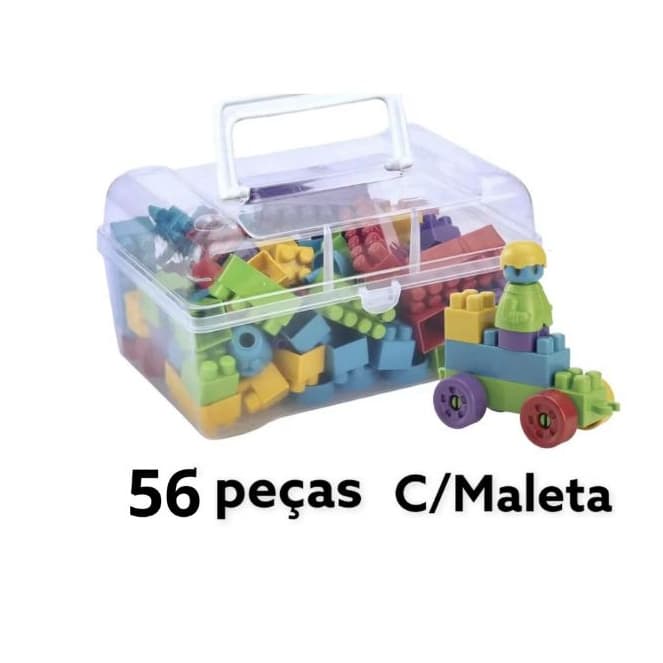 Brinquedo Blocos De Montar Com Rodinhas 56 Peças
