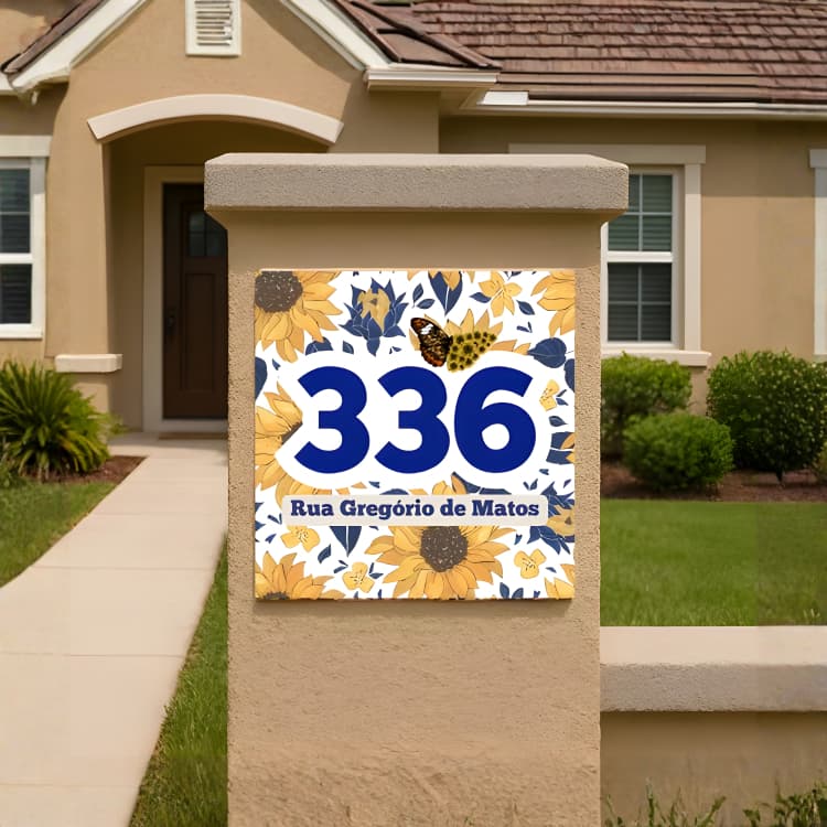 Número Residencial em Azulejo 20x20 Personalizada | Placa Número de Casa Decoração | Identificação