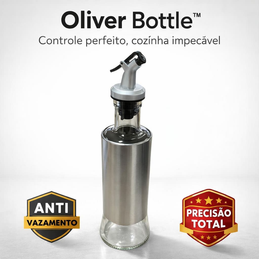Galheteiro Dispenser Azeite Vidro 300ml Anti Vazamento Oliver Bottle™ Dosador Inox Controle de Fluxo