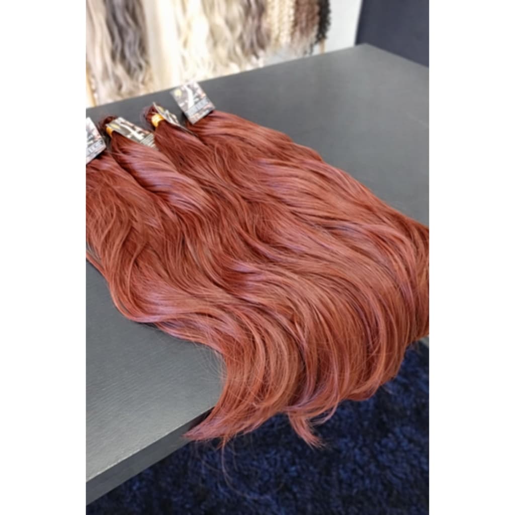 Cabelo Semi Humano Natural Ondulado Ruivo na Tela 70cm Mega Hair Premium