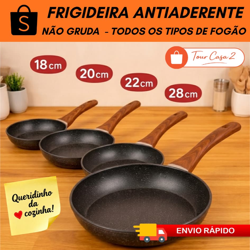 Frigideira Antiaderente Alumínio 18 20 22 28cm Cabo Madeira Não Gruda Fácil Limpeza Cozinha Fritar
