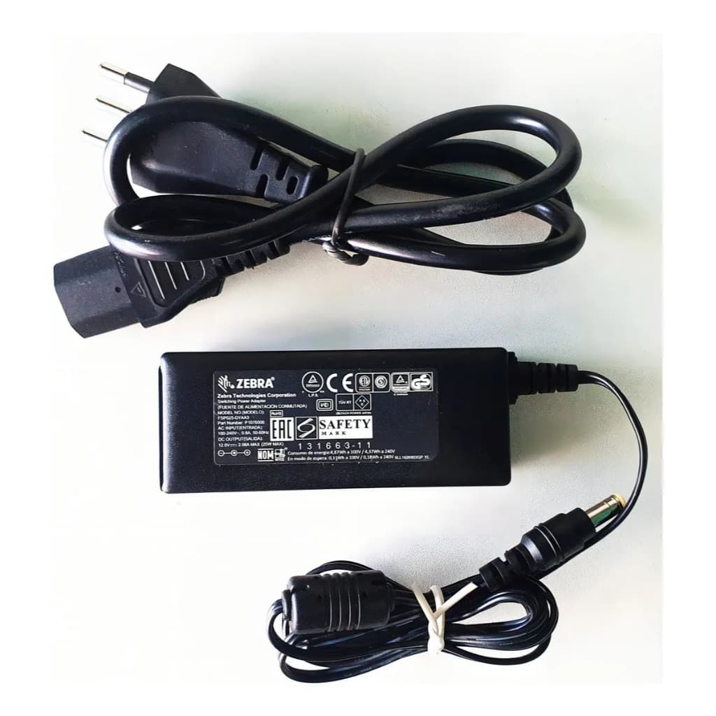 Fonte Carregador Zebra Original 12V 2.08A Bivolt + Cabo de Energia – Alta Qualidade e Durabilidade