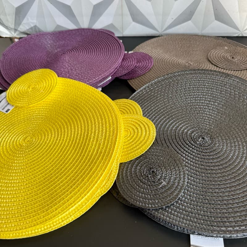 Lugar americano toalha americana redonda com porta copos de PVC jogo americanos 6 peças amarelo preto roxo marrom bege