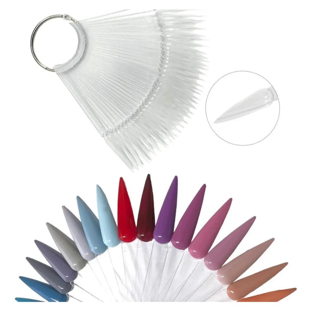 Mostruário 50 Tips Unha Stiletto Natural Alongamento Gel Fibra Acrílico Profissional