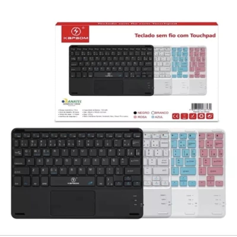 Teclado Bluetooth Portátil KA-690 com Touchpad Integrado e Conexão Bluetooth