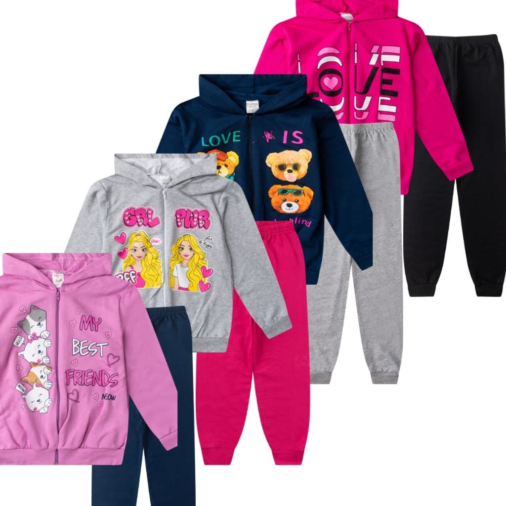 8 Roupa Infantil Juvenil  Moletom Feminino 4 Blusa e 4 Calça