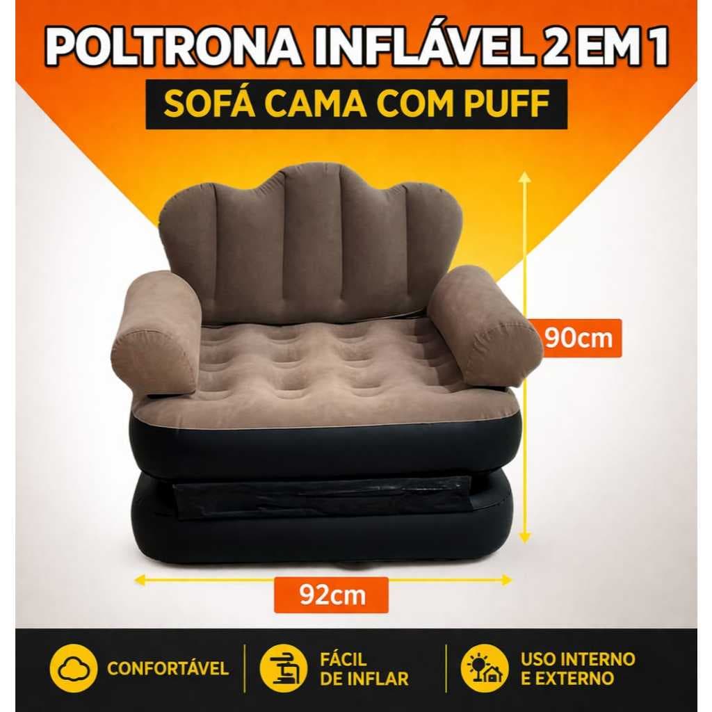 Poltrona Inflável Sofá Cama Puff PVC Aveludado Portátil