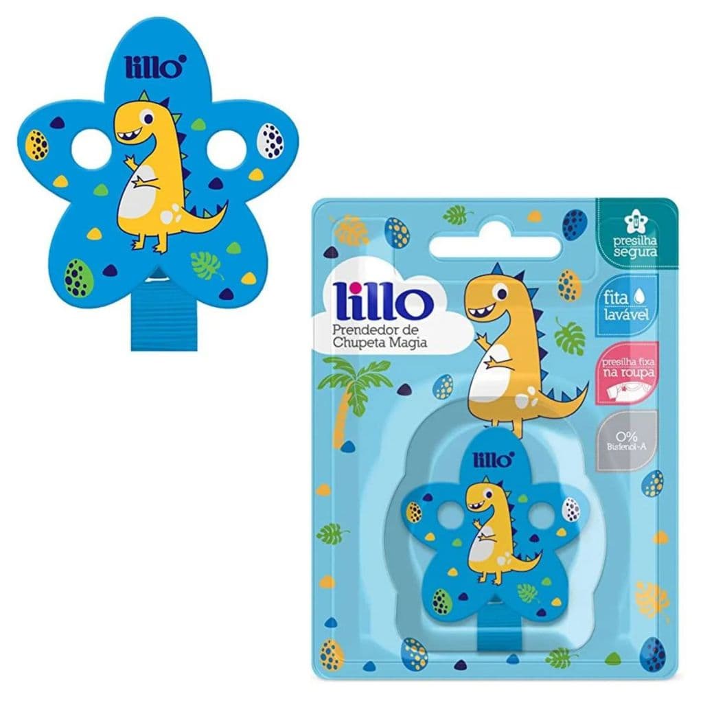 Prendedor De Chupeta Menino Lillo Dino Azul Prendedor de Bico Bebê Menino Magia