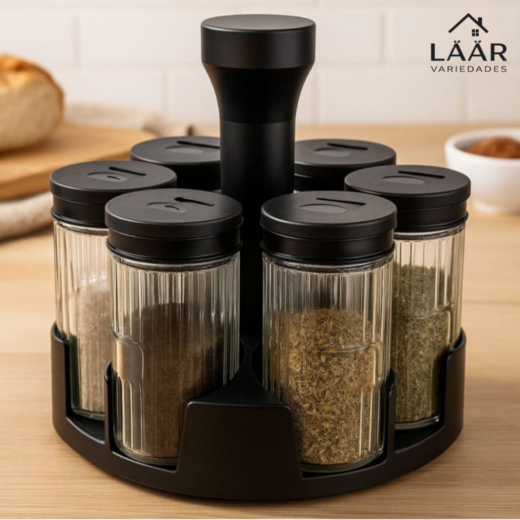 Porta Tempero Giratório Vidro Para Cozinha Elegante Prático Moderno 6 Potes 85ml Luxo Mesa Balcão