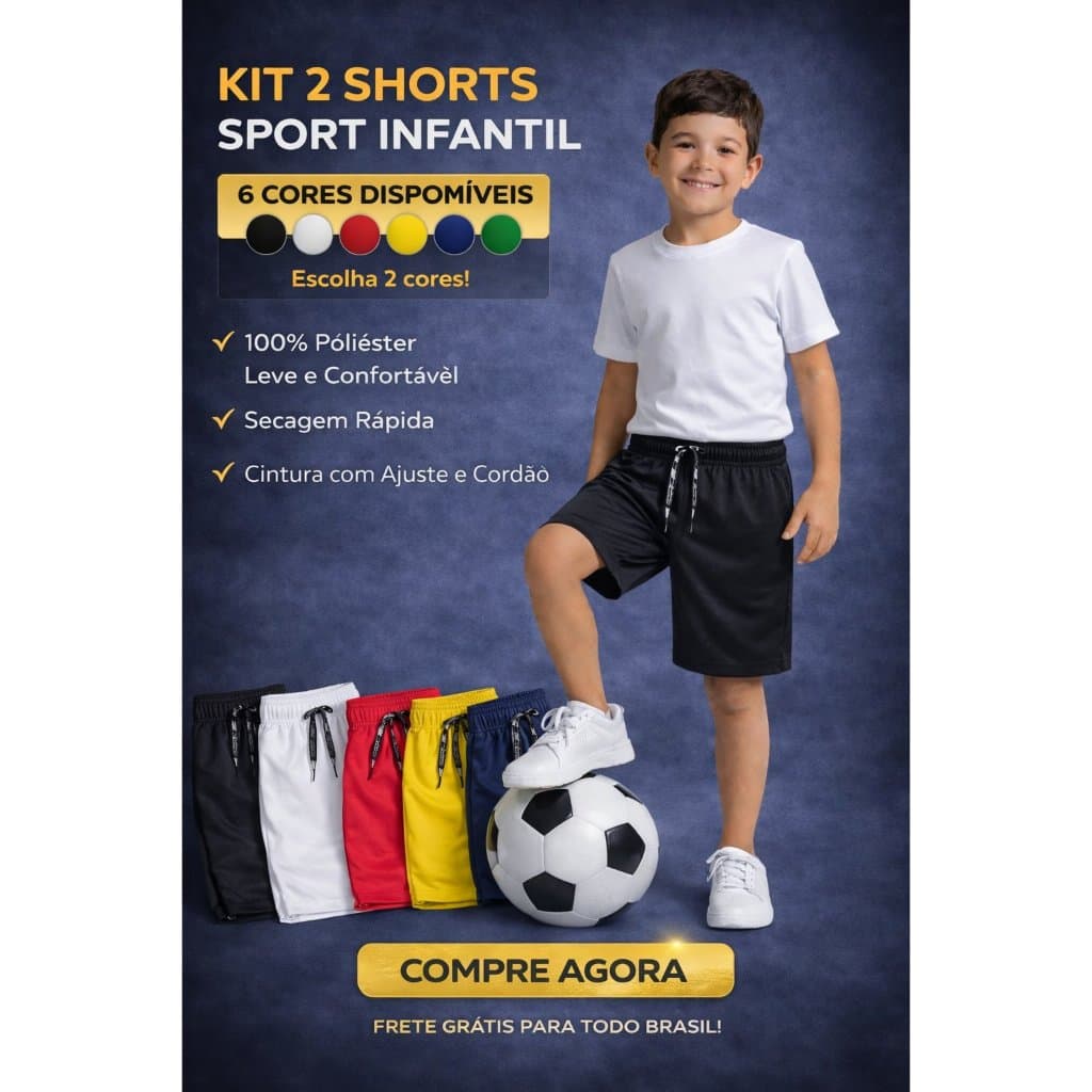 Kit 2 Short Sport Infantil Cores Sortidas