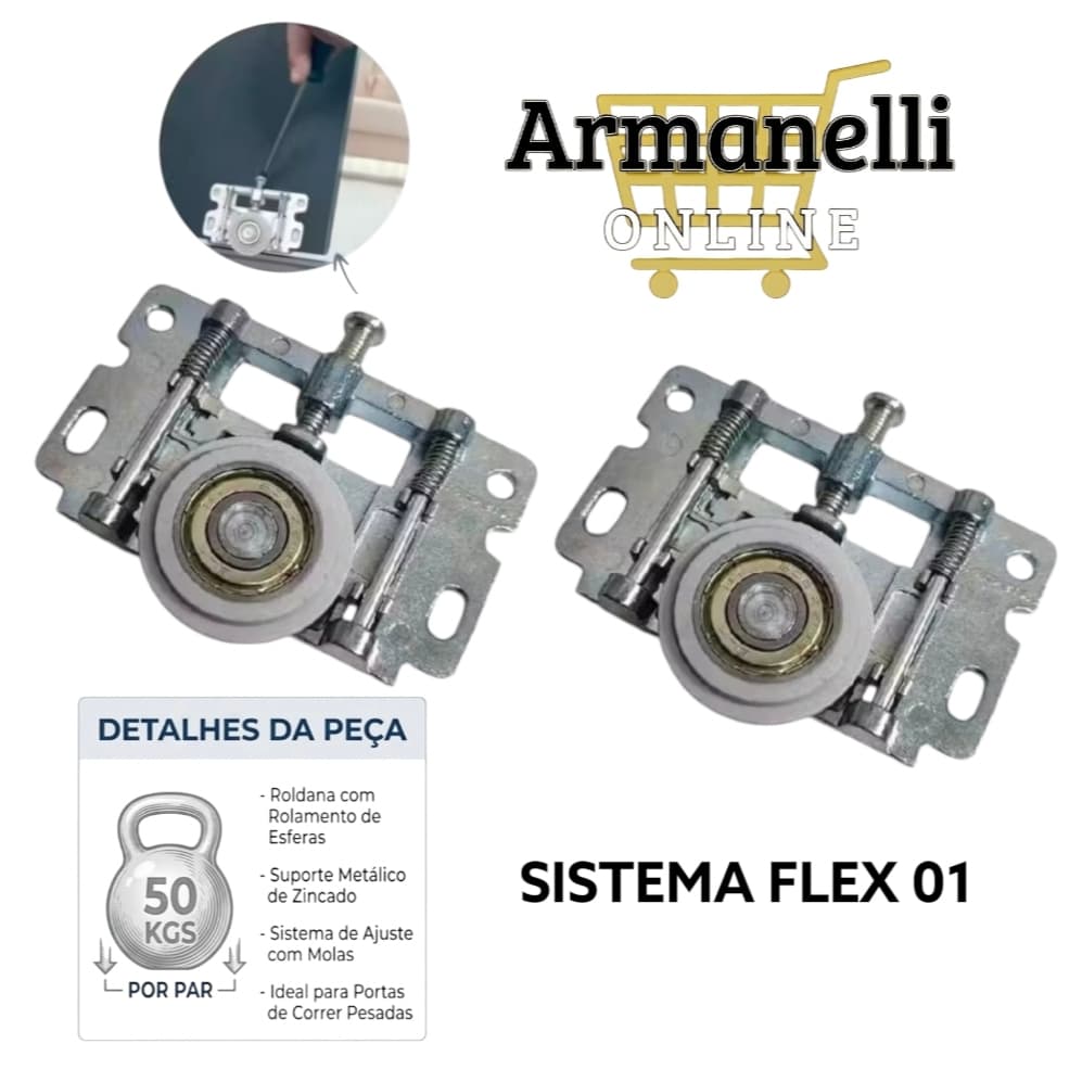 Kit Roldana Guia para Porta de Correr de Guarda-Roupa 50kg – Completo (1-2-3 Porta) substituição
