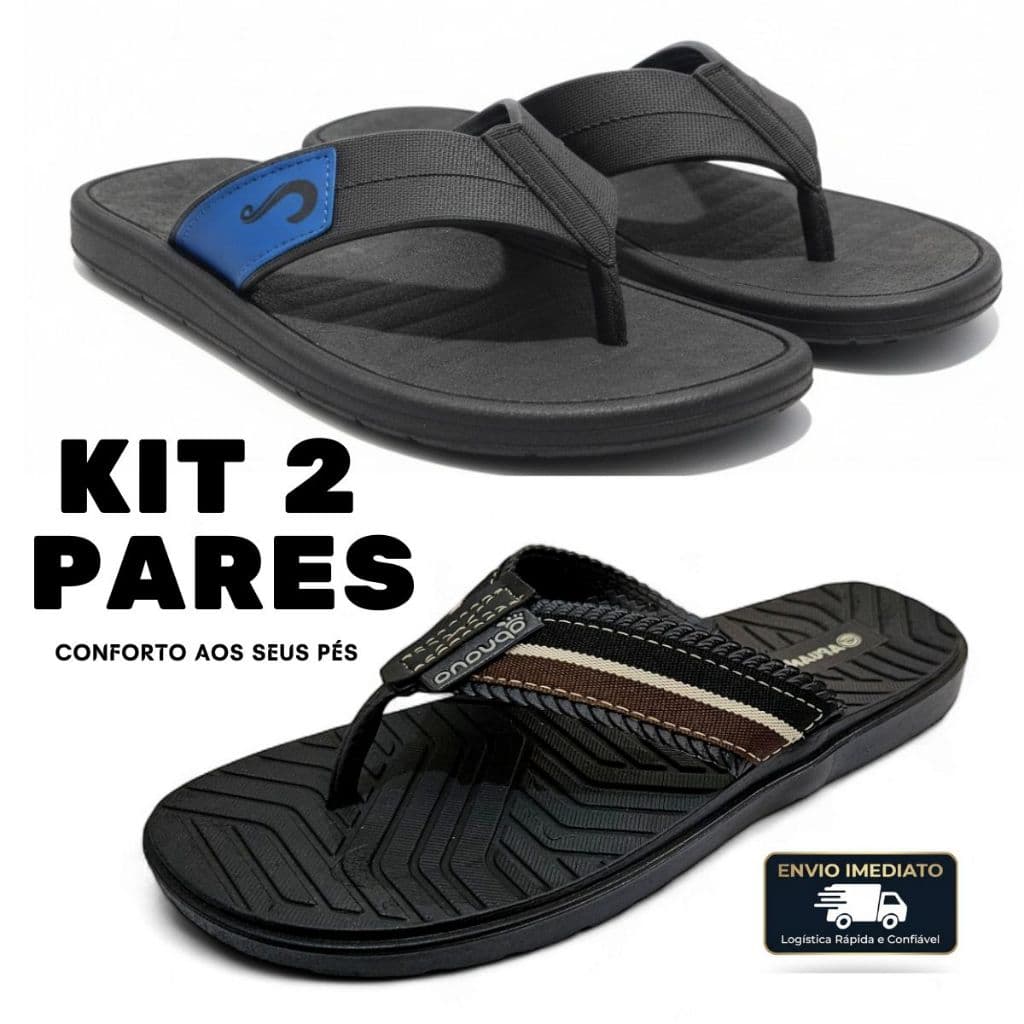 Kit 2 Pares Chinelo Masculino Adulto + Chinelo Masculino NOVO Confortável