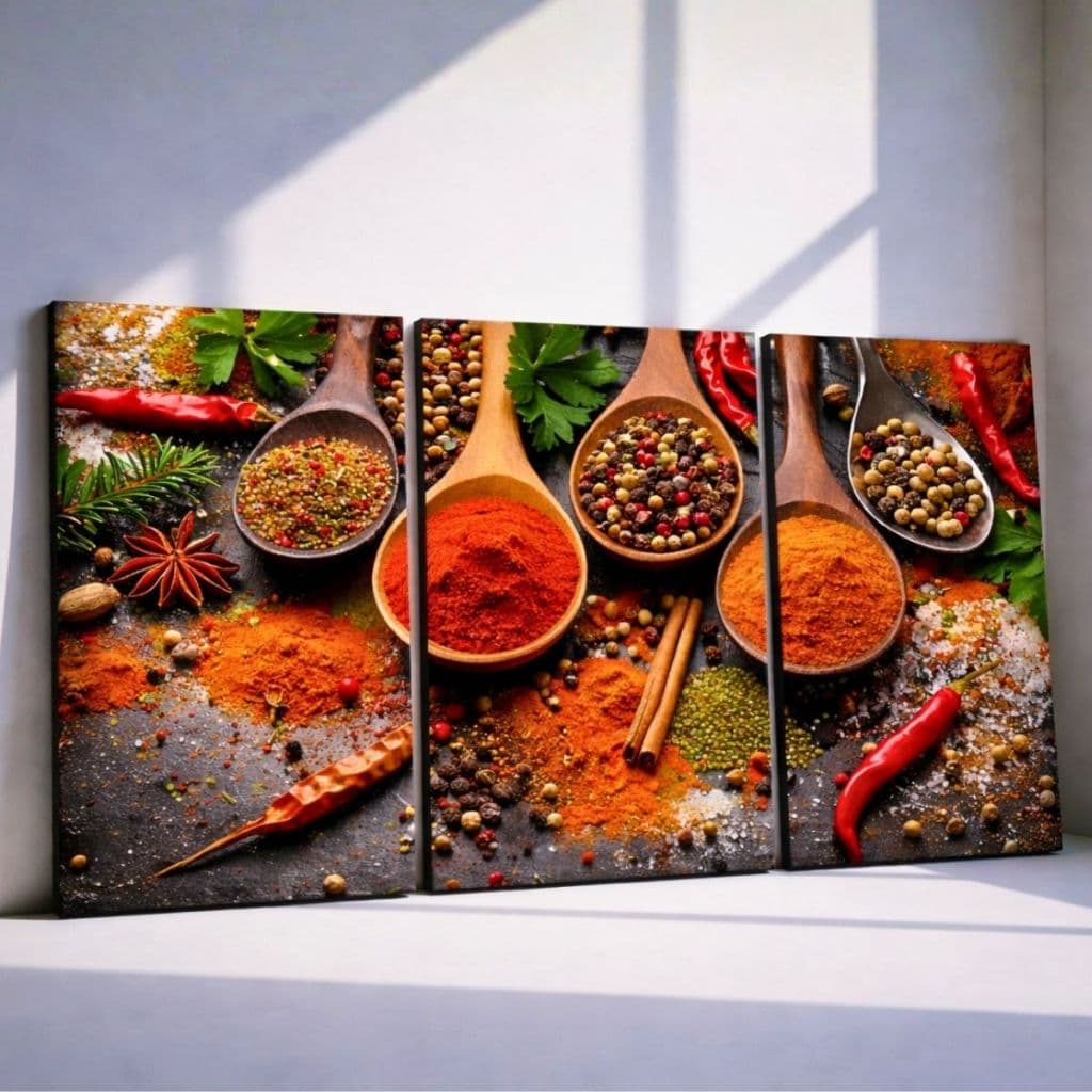 Quadros Temperos Especiarias Cozinha Restaurante Culinária Decoração Kit 3 peças