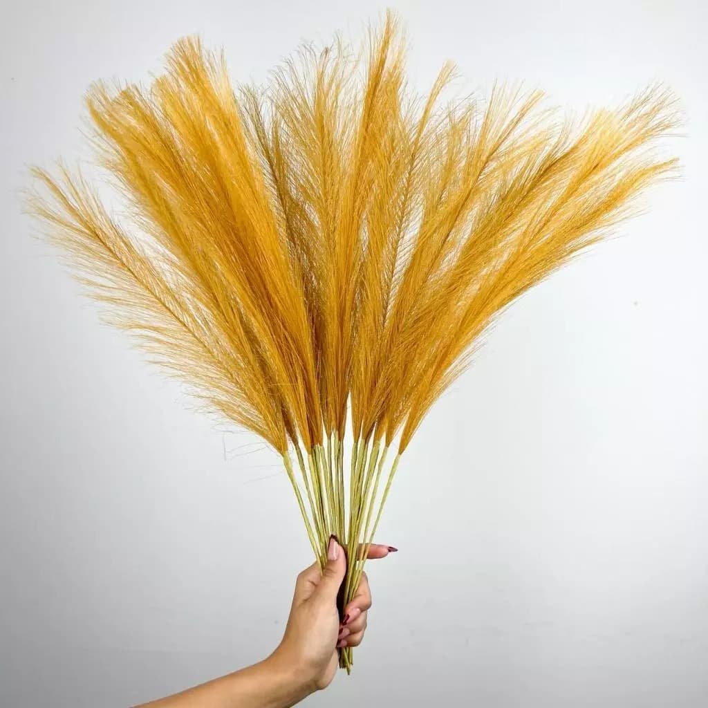 Haste de Capim de Plumas MOSTARDA 53cm Detalhe Flor Plantas Artificiais Decorativas - QY803033 P