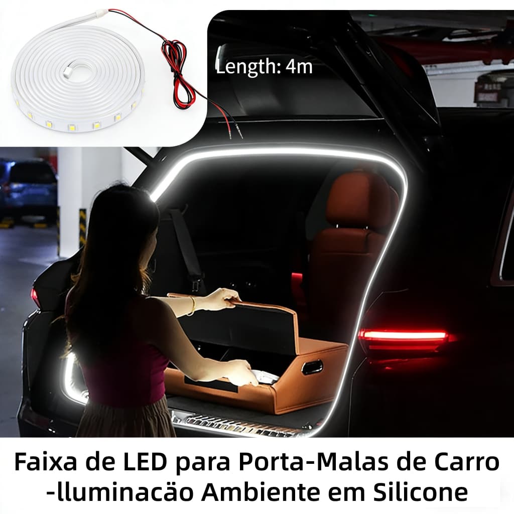 Faixa de LED para Porta-Malas de Carro - Iluminação Ambiente em Silicone