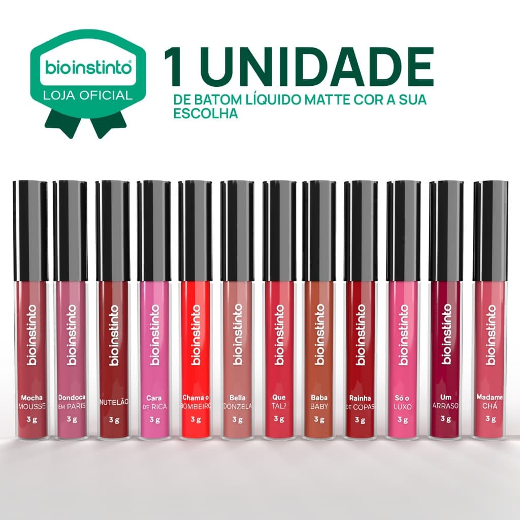 Batom Líquido Matte Bio Instinto 3g Alta Fixação Longa Duração Efeito Matte Secagem Rápida Lançament