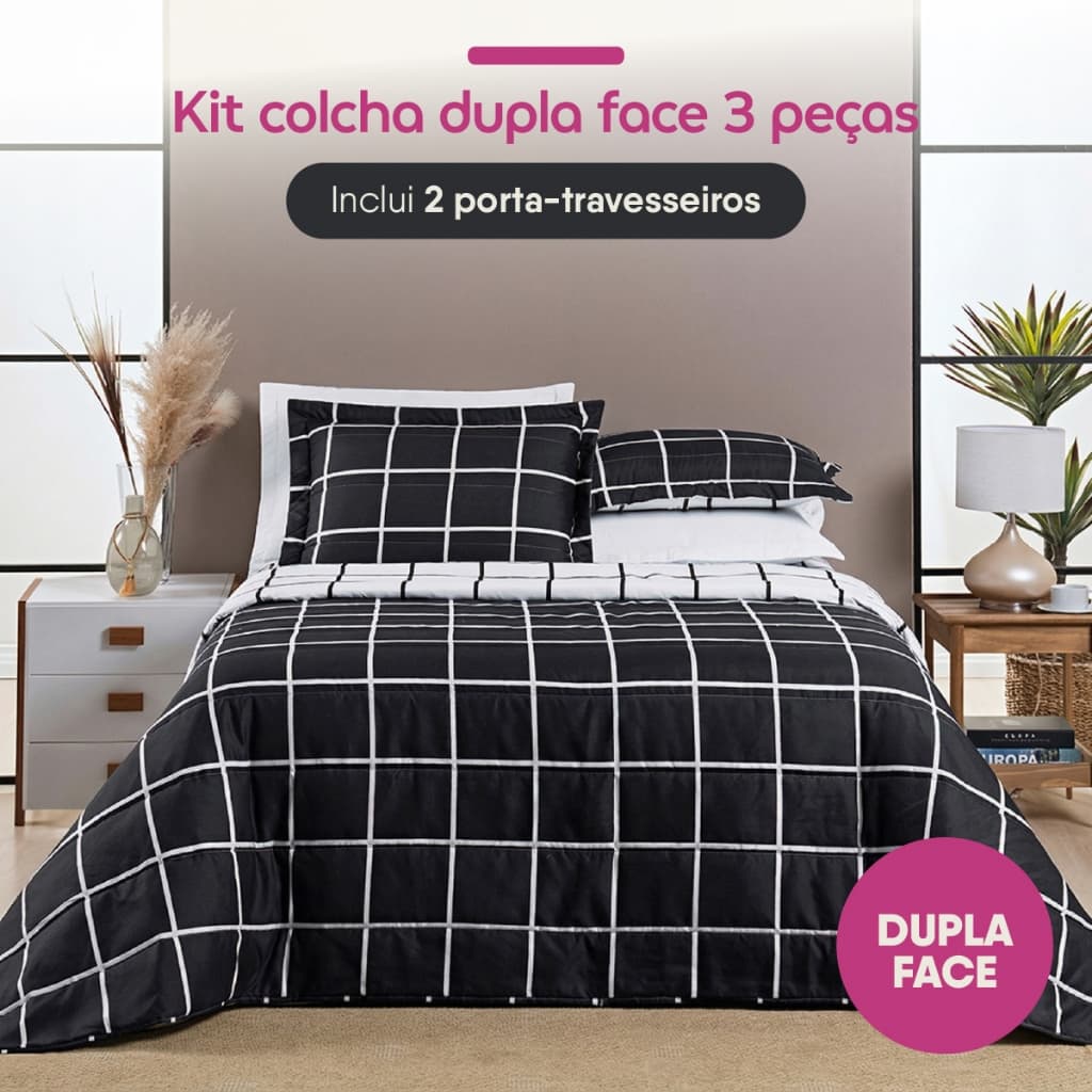 Kit Cobre Leito Colcha Austin Queen,Casal,  ,King 3 Peças Dupla Face 200 Fios