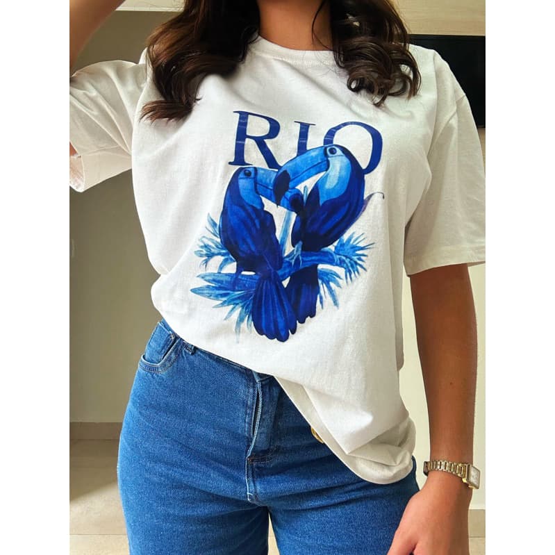 T-shirt Feminina Estilosa em Algodão Estampa Rio, Camiseta Chique, Ideal para passeios, Praia, Dia a Dia