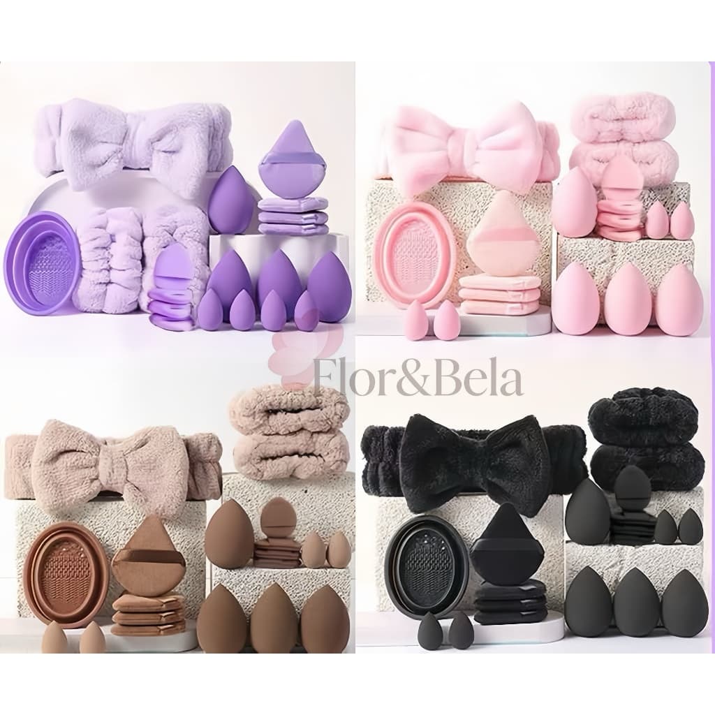Conjunto de 20 Esponjas de Maquiagem Profissionais e Limpador de Silicone