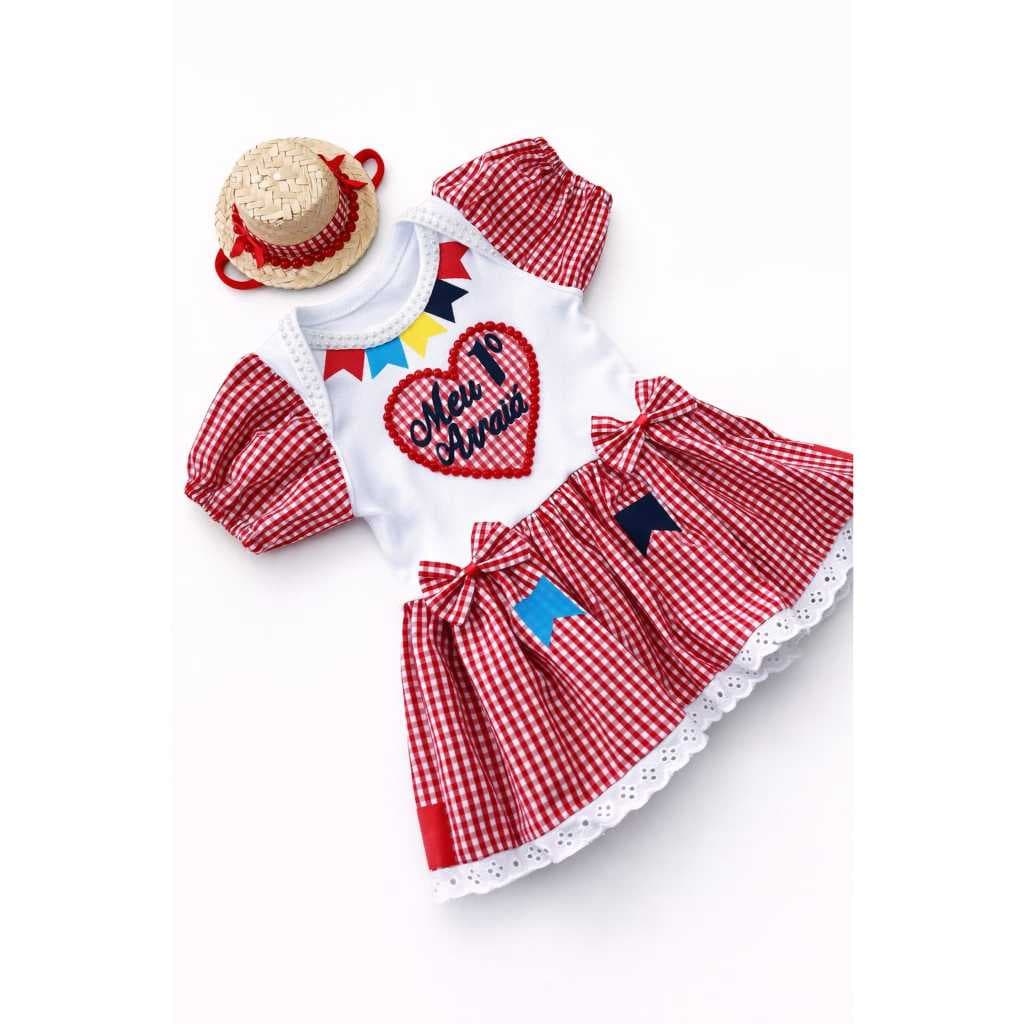 Roupa de Festa Junina Infantil Vestido Julina Bebe Body Bebê São João Primeiro Arraia Bodie Arraial Caipirinha Caipira