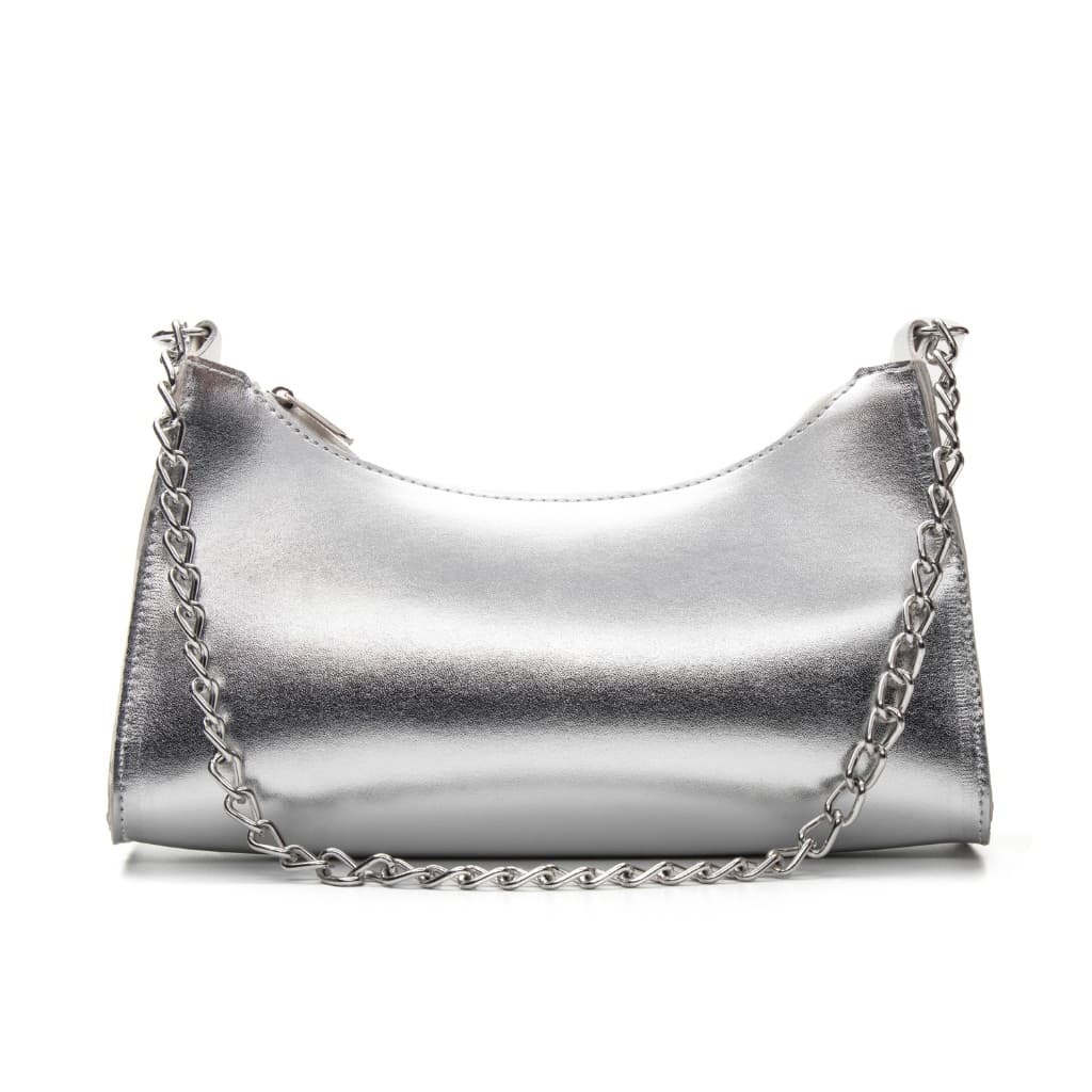 Bolsa Feminina Elegante Metalizada Baguete Corrente Transversal Ombro Mão Noir Fashion