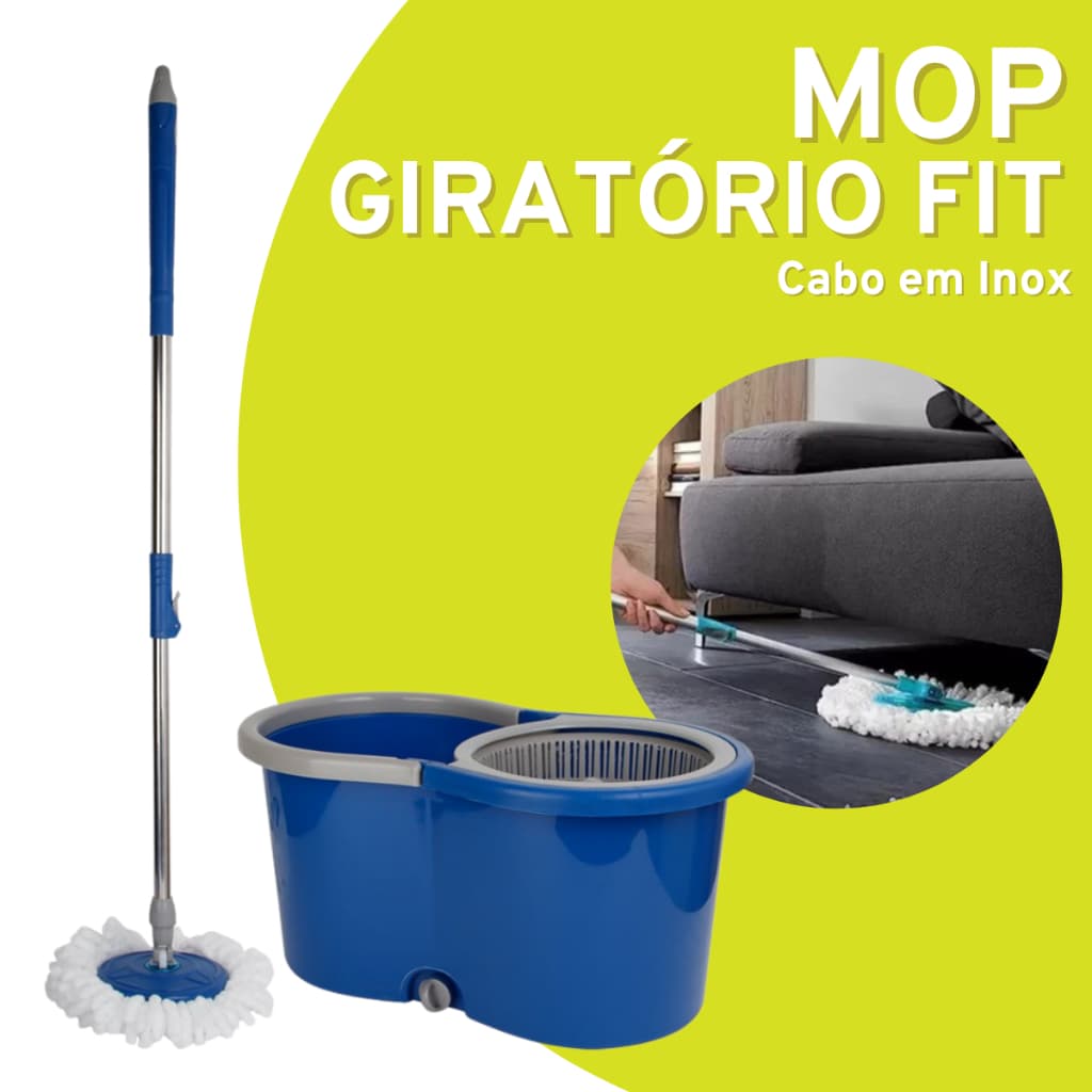Mop Giratório com Alça 13 Litros centrífuga limpeza casa prático não risca pisos frios, porcelanato, cerâmica, laminados