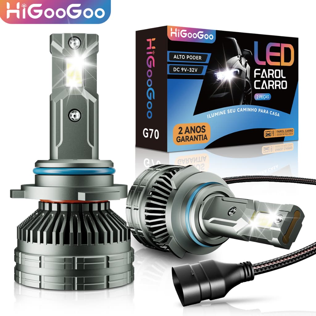 Lâmpada LED Automotiva HiGooGoo G70 40000LM 200W H1 H3 H4 H7 H11 H27 9005 6500K Farol Super Branco