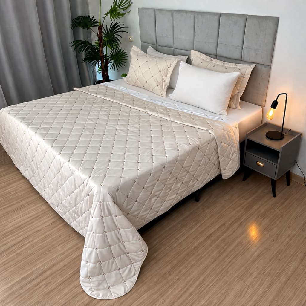 Kit Roupa de Cama Casal Padrão 6 Peças Bordado Percal 200 Fios Luxo Vivere