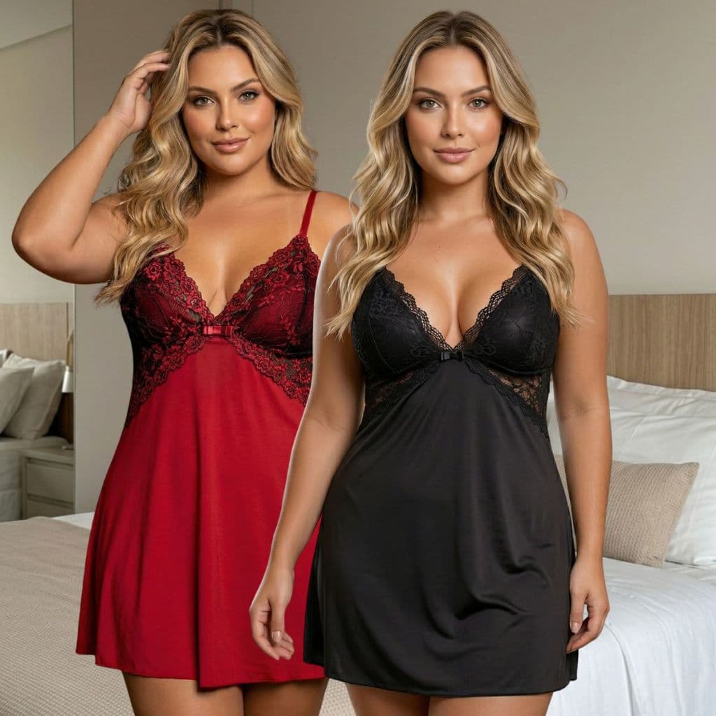 Kit de 2 Camisolas Plus Size Confortável Renda Leve Malha Fria Linda Pijamas