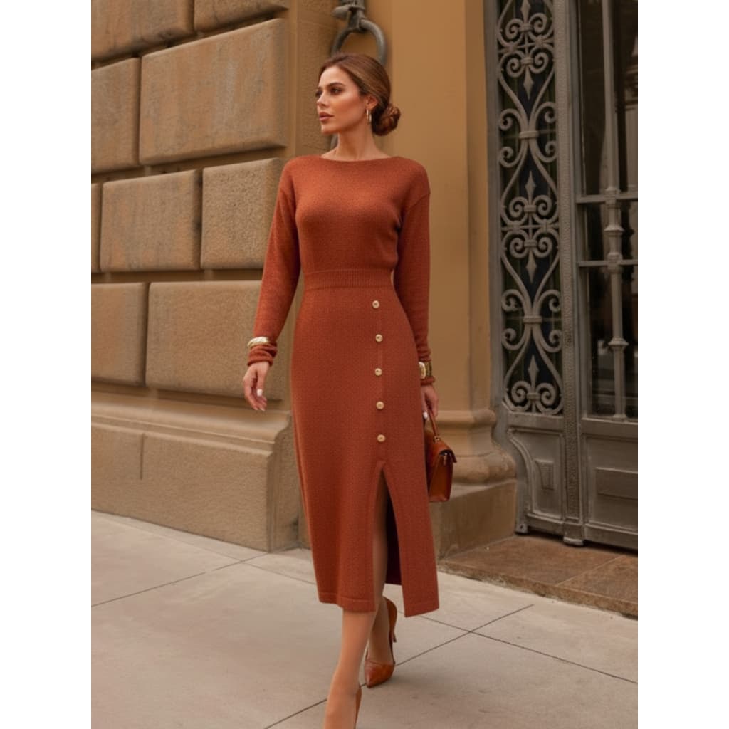 Vestido Midi Tricô Mousse Evangélica Cintura Marcada Elegante Igreja