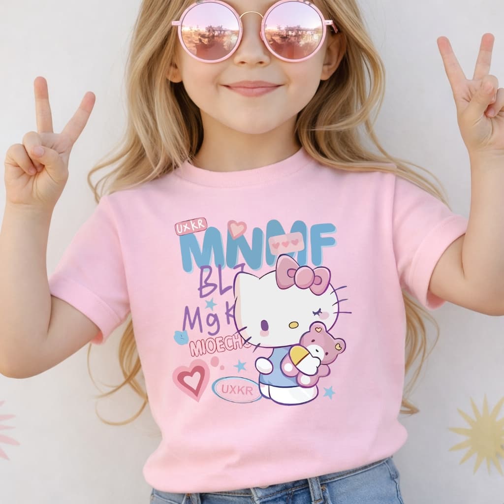 Camiseta Infantil Menina Hello Kitty Ursinho Amor Coração Blusa 100% Algodão Premium Casual Juvenil