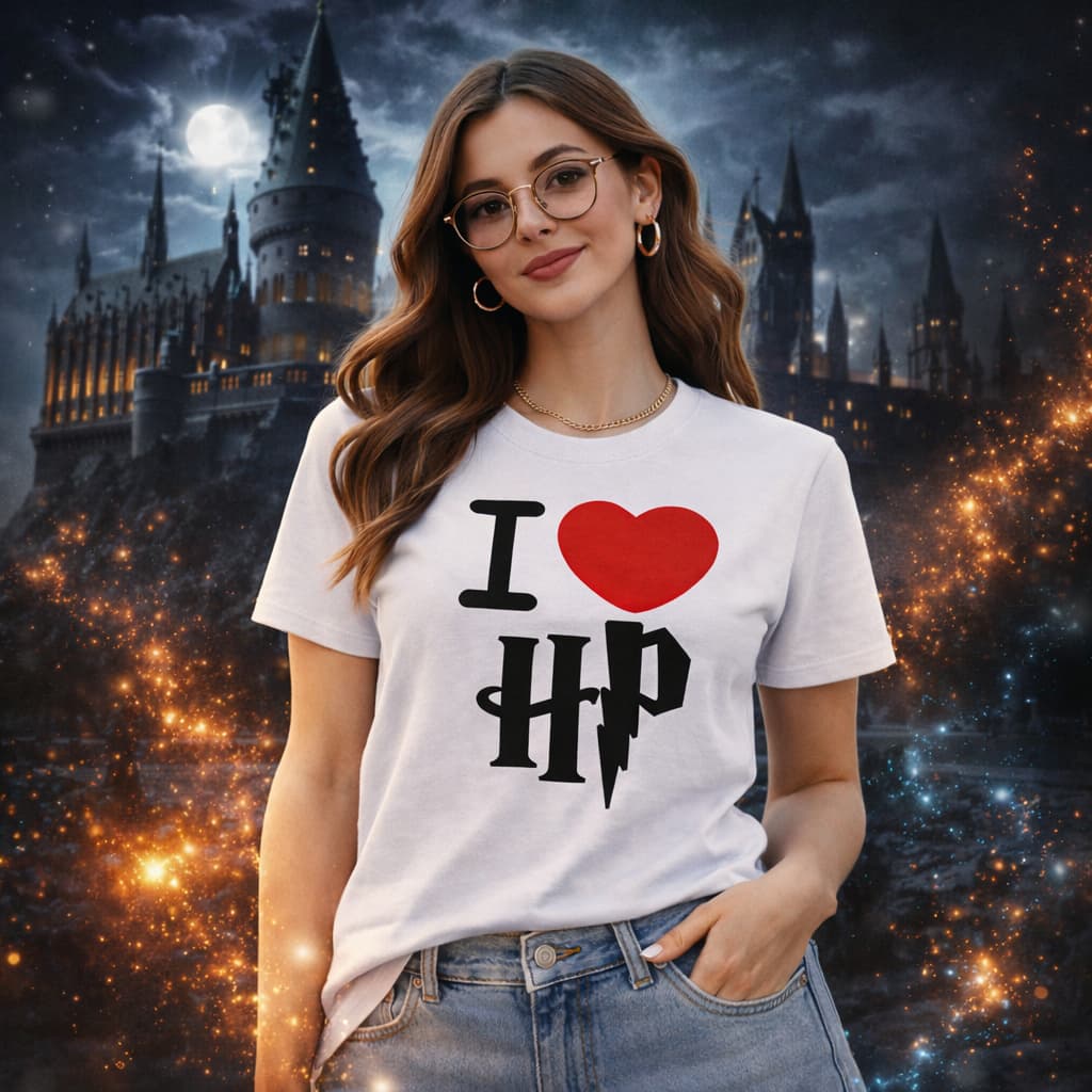 Camiseta I Love HP Harry Potter Hogwarts Camisa Premium Masculina/Feminina
