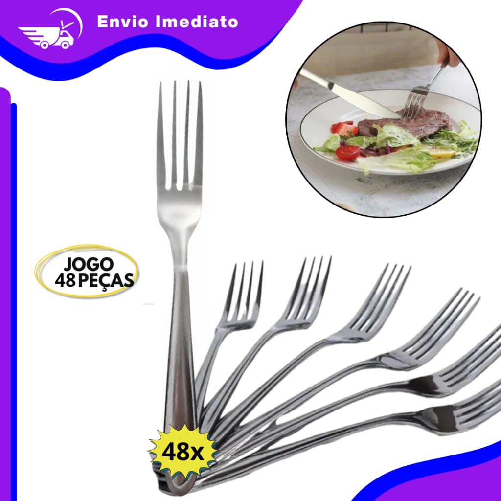 Jogo de Garfos 48 Peças Aço Inox Resistente Talheres para Cozinha Restaurante Kit Completo Premium