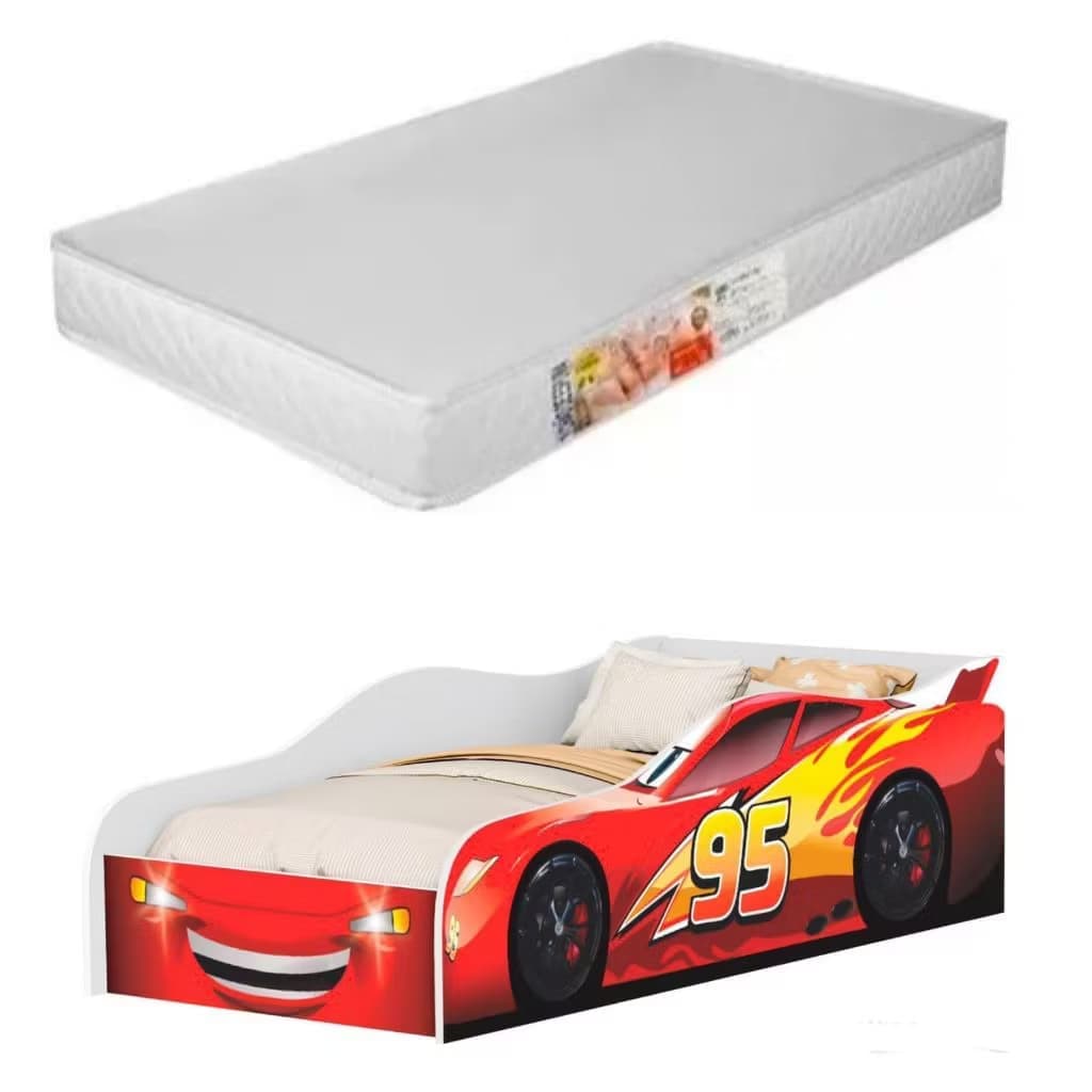 Mini Cama Infantil Menino Carro Vermelho Design Esportivo MDF Resistente  Fácil de Montar