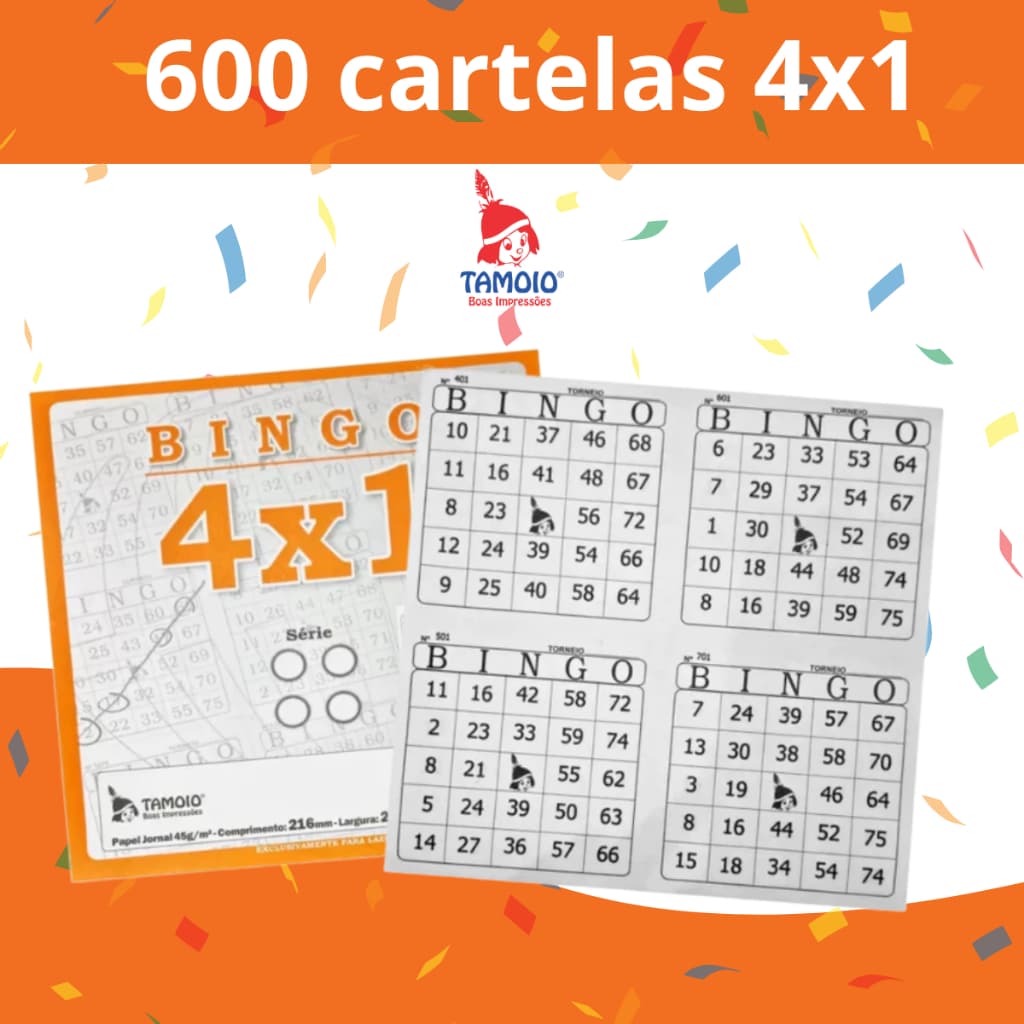 06 blocos de Bingo Tamoio 4x1  (600 cartelas)