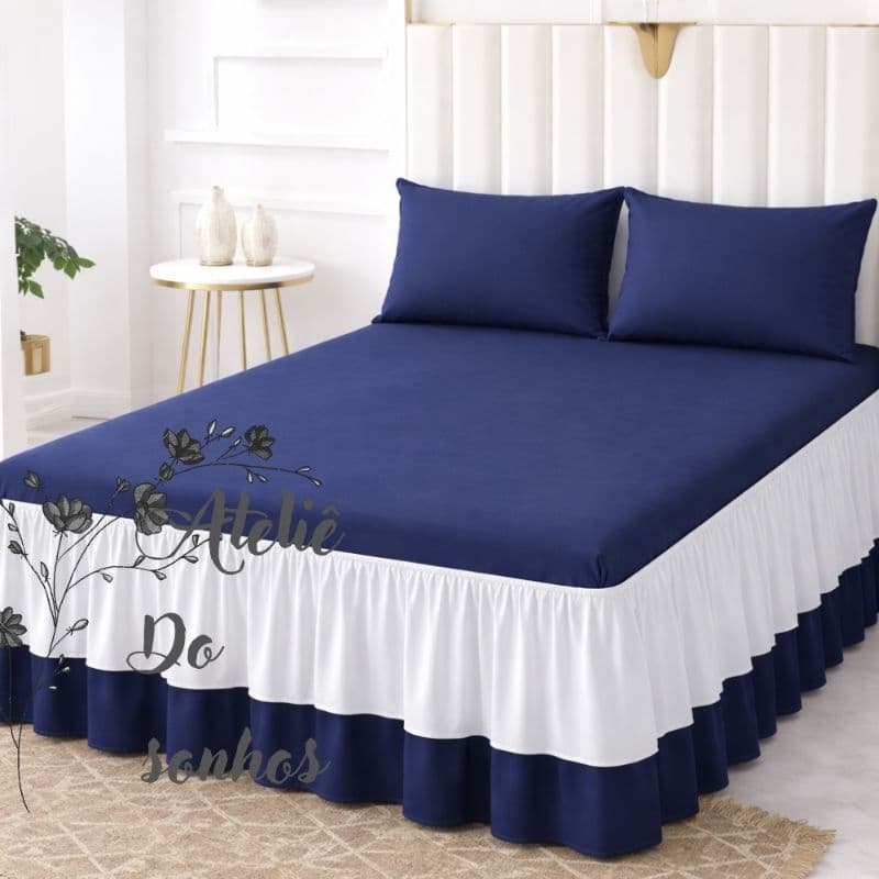 KIT LENÇOL DE CIMA BEATRIZ SOLTEIRO COM BABADO COLCHA COBRE LEITO DECORAÇÃO PARA QUARTO LINDA LUXO