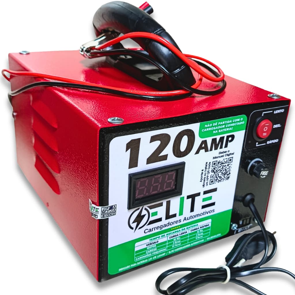 Carregador 12V até 120Amp com Display Digital Ventilação Bivolt Carga Lenta e Rápida