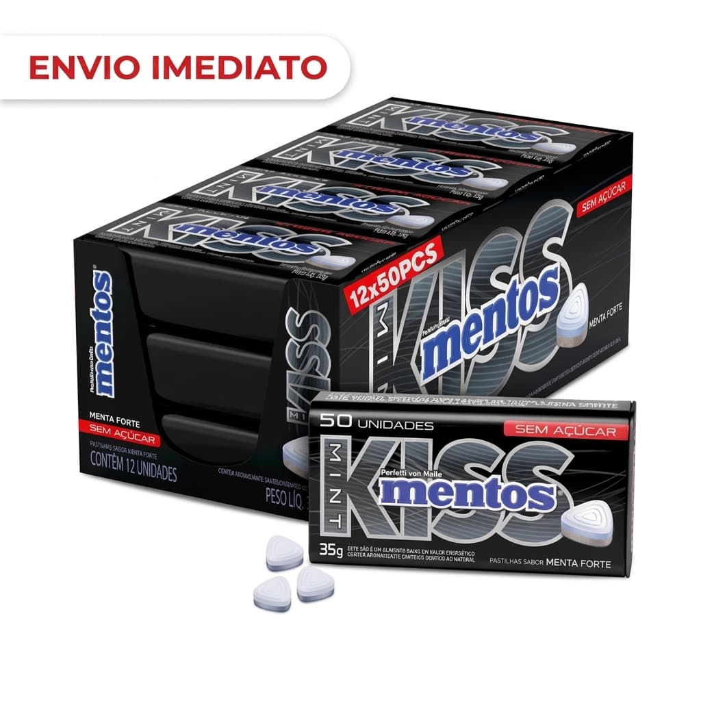 Bala Pastilha Caixa Mentos Kiss Extra Forte Fechada 12 Unidades - Sem Açúcar