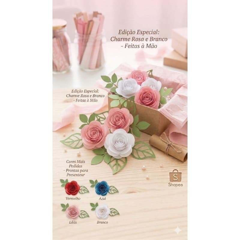 Rosas de Papel Artesanais Decoração e Lembrancinhas jardim encantado