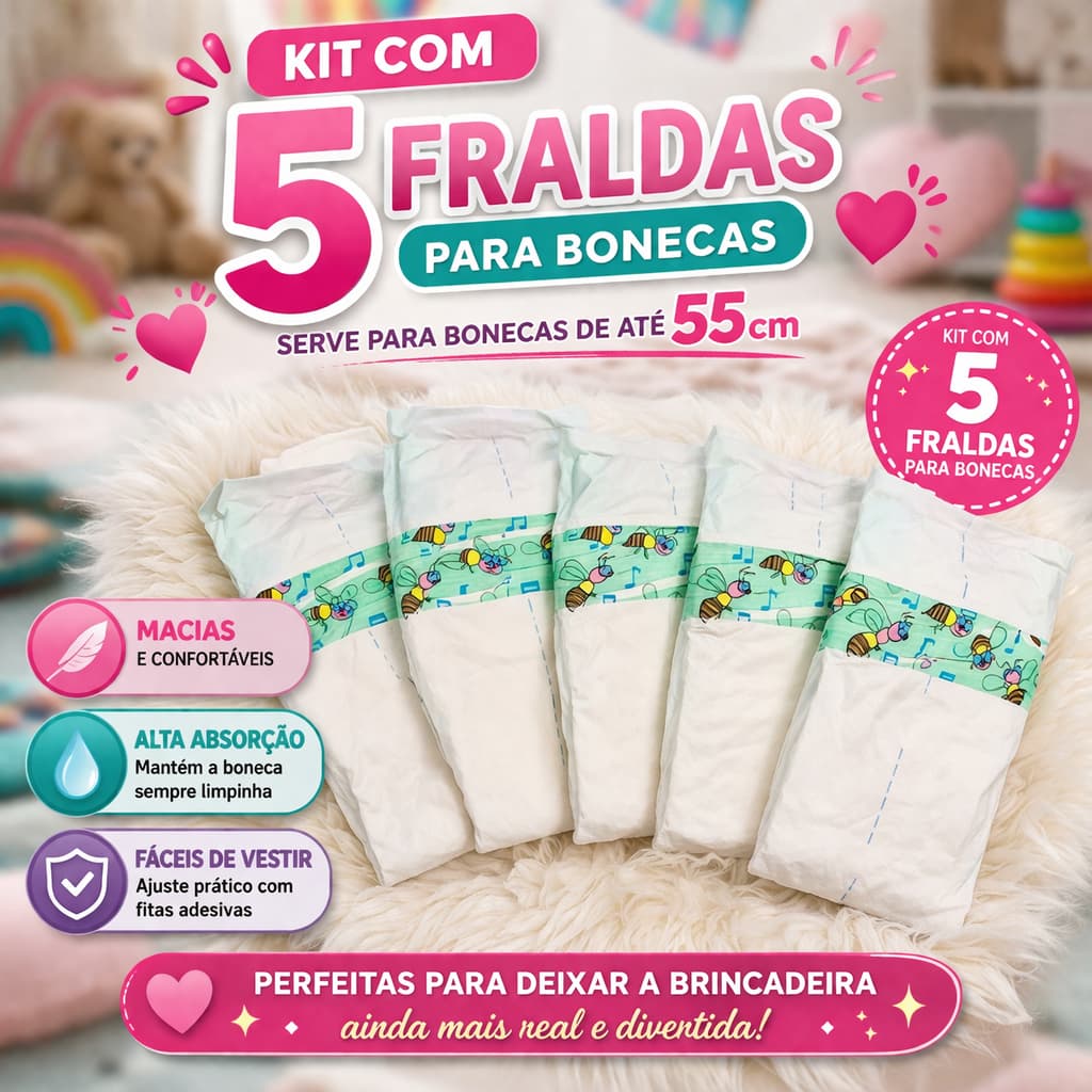 kit Fraldas descartáveis para Boneca Bebê  Reborn