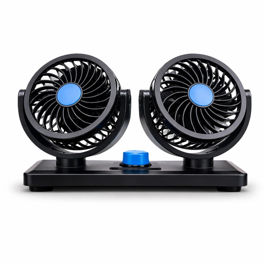 Ventilador Automotivo Duplo 12V Silencioso Carro Caminhão 6,5W Ajustável Painel Potente
