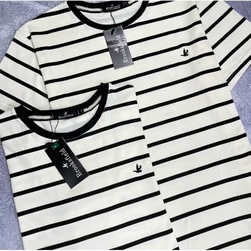 Camiseta Masculina Listrada Manga Curta Gola Redonda Casual Confortável Estilo Moderno Premium