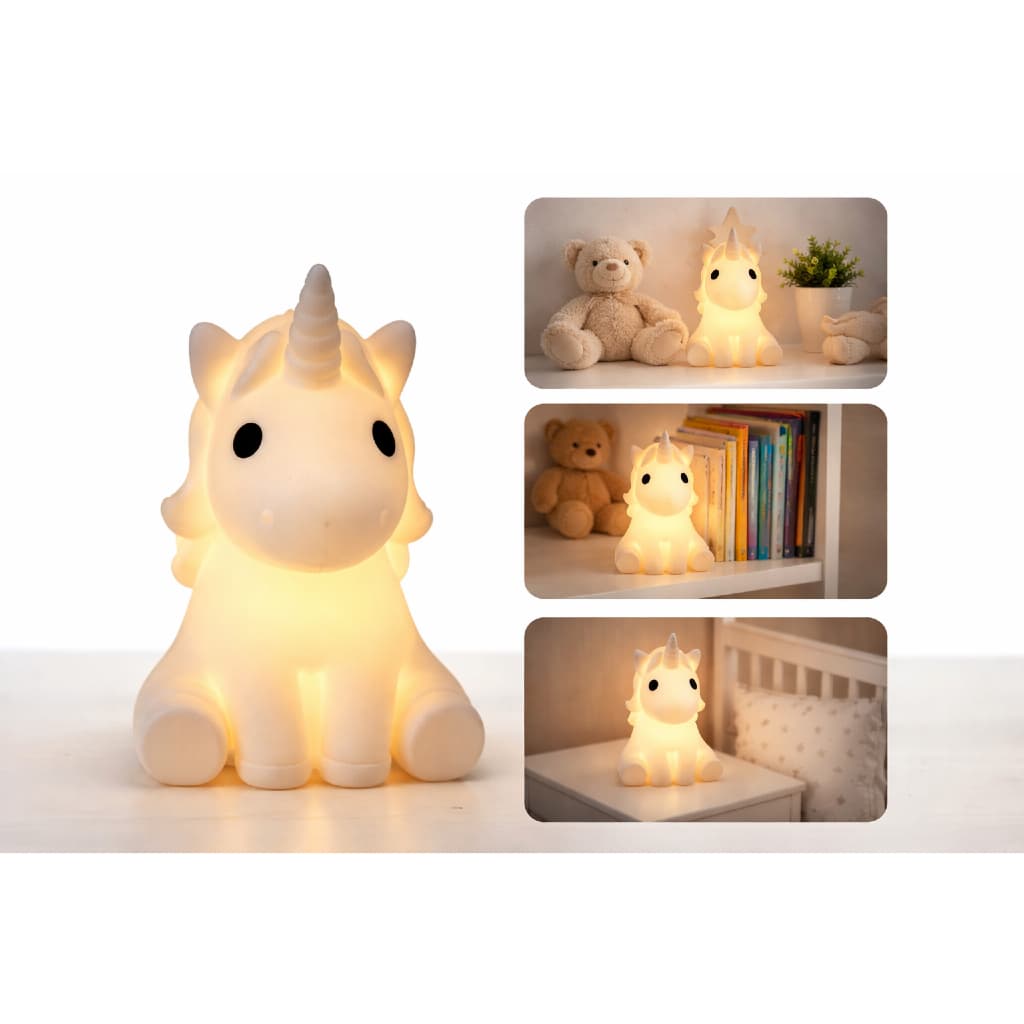 Mini Abajur LED Unicórnio Infantil 10cm | Luminária Decorativa Luz Noturna Quarto Bebê Criança Decoração Fofa
