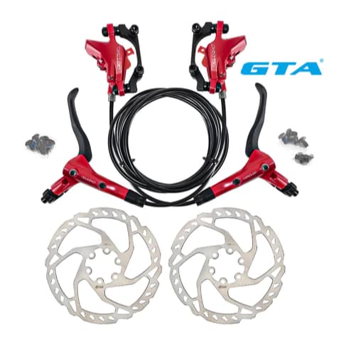 Freio a Disco Hidráulico GTA Vermelho MTB - Par Completo com Rotores 160mm