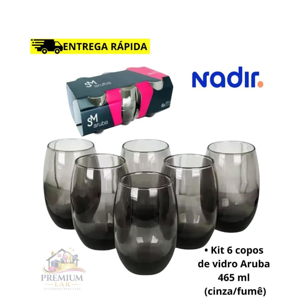 Jogo De Copos Aruba Long Drink 465ml Cinza fume 6 Peças Nadi