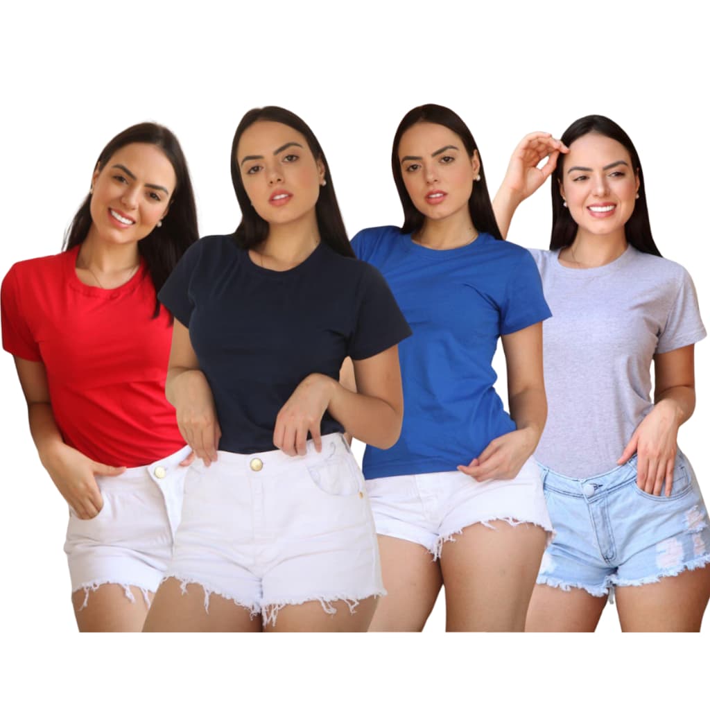 Kit 4 Blusa Feminina baby look cores Lisa Manga Curta Casual