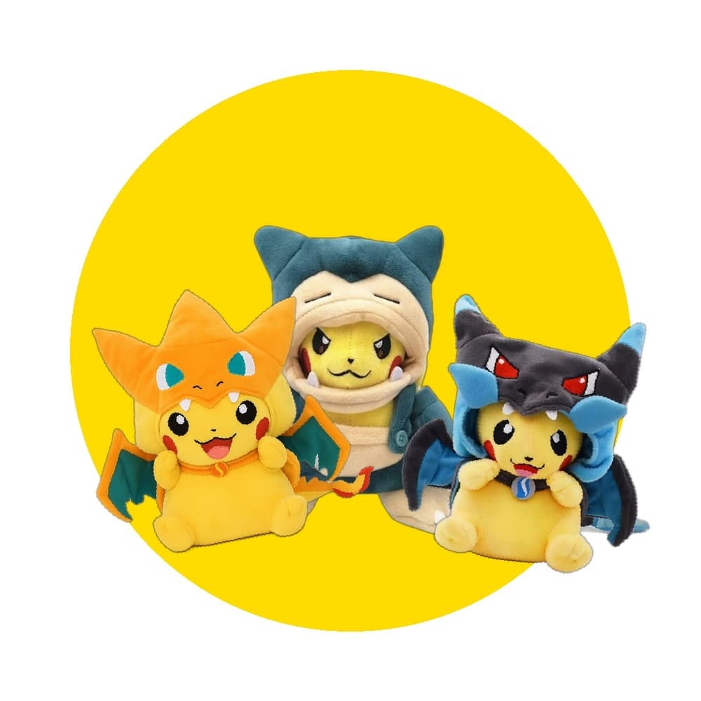 Pelúcia Pikachu Cosplay 20cm – Charizard Y, Charizard X e Snorlax | Macio e Fofo