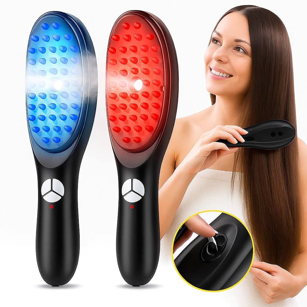 Escova Massageadora com Laser 4 em 1 – Tratamento Capilar e Antiqueda